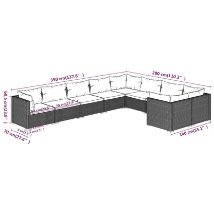 9 pcs conjunto lounge jardim c/ almofadões vime PE castanho