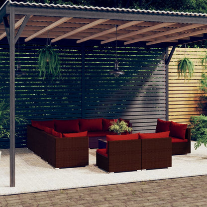 12 pcs conjunto lounge de jardim c/ almofadões vime PE castanho