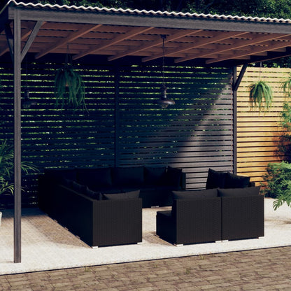 12 pcs conjunto lounge de jardim c/ almofadões vime PE preto