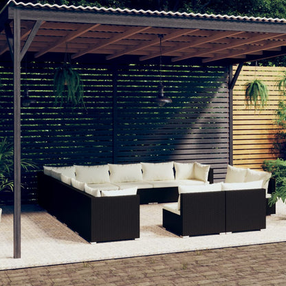 13 pcs conjunto lounge de jardim c/ almofadões vime PE preto