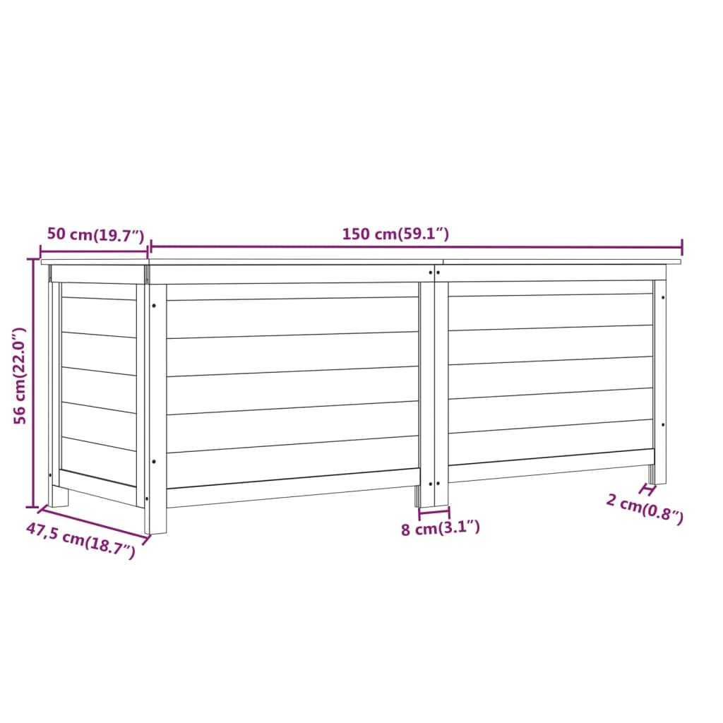 Caixa para almofadões de exterior 150x50x56 cm abeto maciço