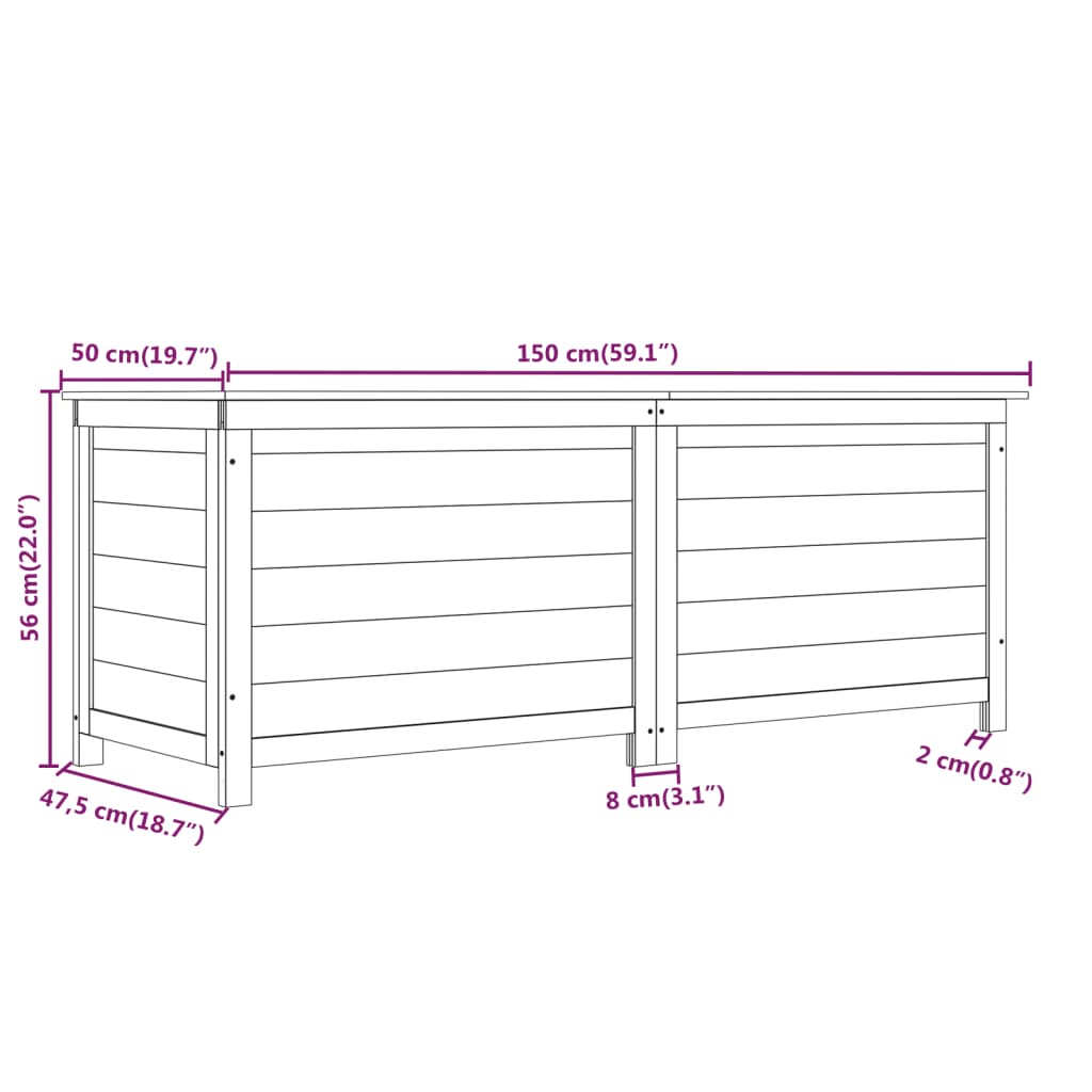 Caixa p/ almofadões exterior 150x50x56 cm abeto maciço castanho