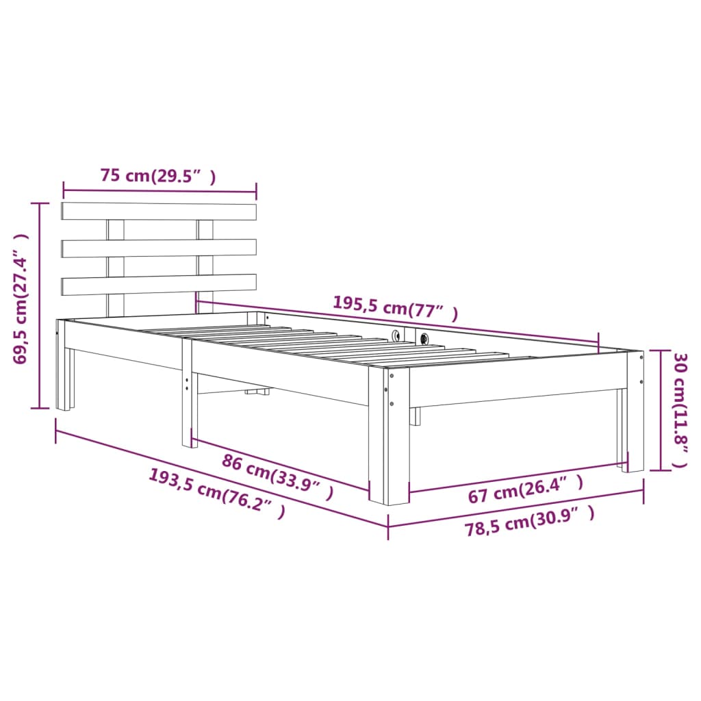 Estrutura cama pequena solteiro 75x190 cm madeira maciça cinza