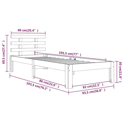 Estrutura de cama solteiro 90x190 cm madeira maciça branco