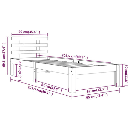 Estrutura de cama 90x200 cm madeira maciça branco