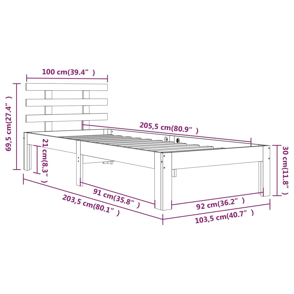 Estrutura de cama 100x200 cm madeira maciça branco