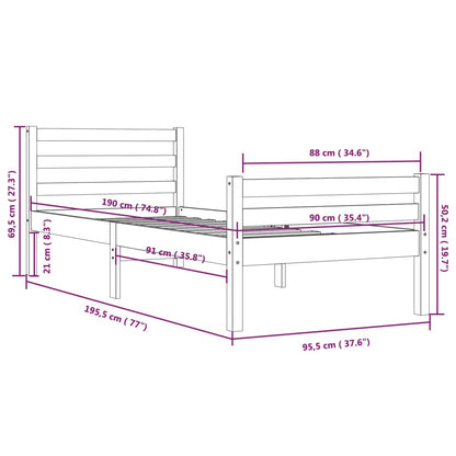 Estrutura de cama solteiro 90x190 cm madeira maciça branco