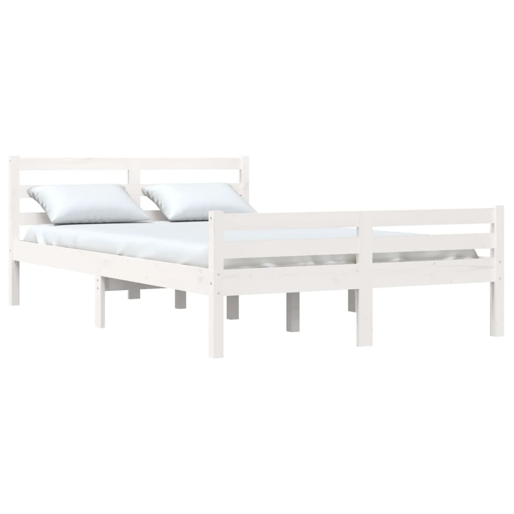 Estrutura de cama casal 135x190 cm madeira maciça branco