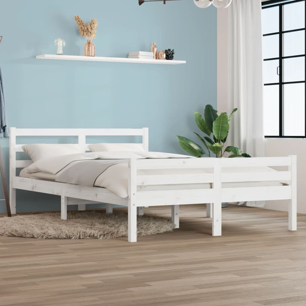 Estrutura de cama casal 135x190 cm madeira maciça branco