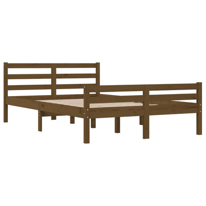 Estrutura de cama casal 135x190 cm madeira maciça castanho-mel