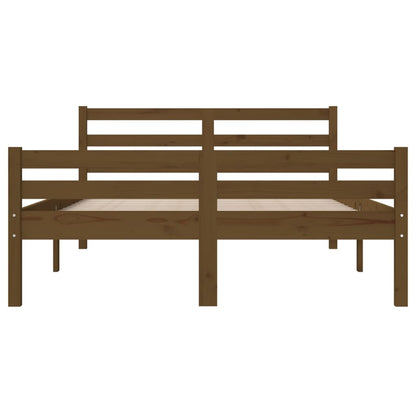 Estrutura de cama casal 135x190 cm madeira maciça castanho-mel