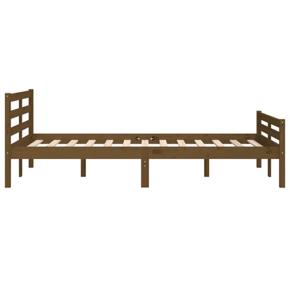 Estrutura de cama casal 135x190 cm madeira maciça castanho-mel