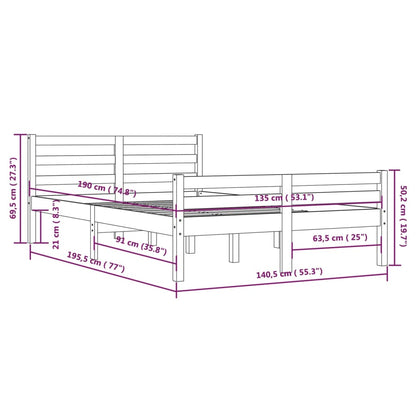 Estrutura de cama casal 135x190 cm madeira maciça castanho-mel