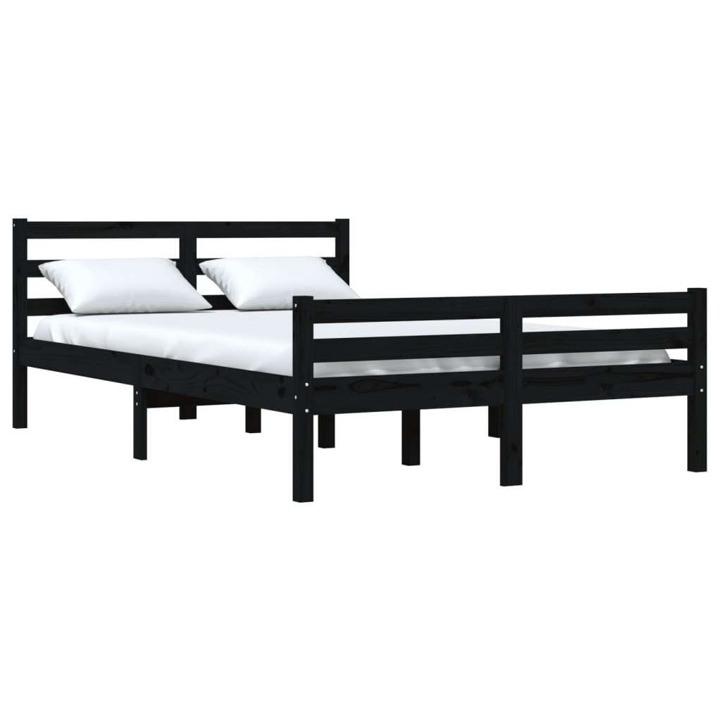 Estrutura de cama casal 135x190 cm madeira maciça preto