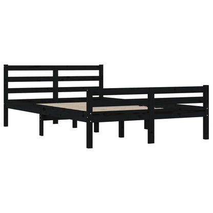 Estrutura de cama casal 135x190 cm madeira maciça preto