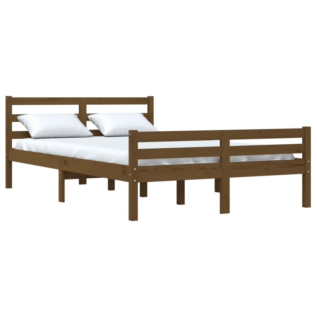 Estrutura de cama 140x190 cm madeira maciça castanho-mel