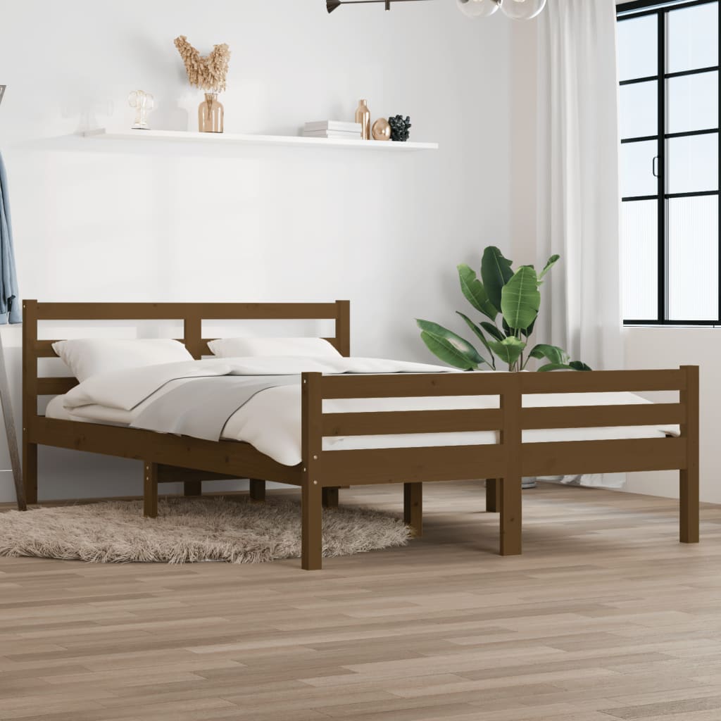 Estrutura de cama 140x190 cm madeira maciça castanho-mel