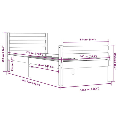 Estrutura de cama 100x200 cm madeira maciça branco