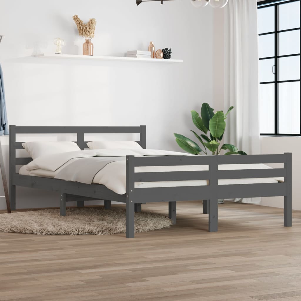 Estrutura de cama king 150x200 cm madeira maciça cinza