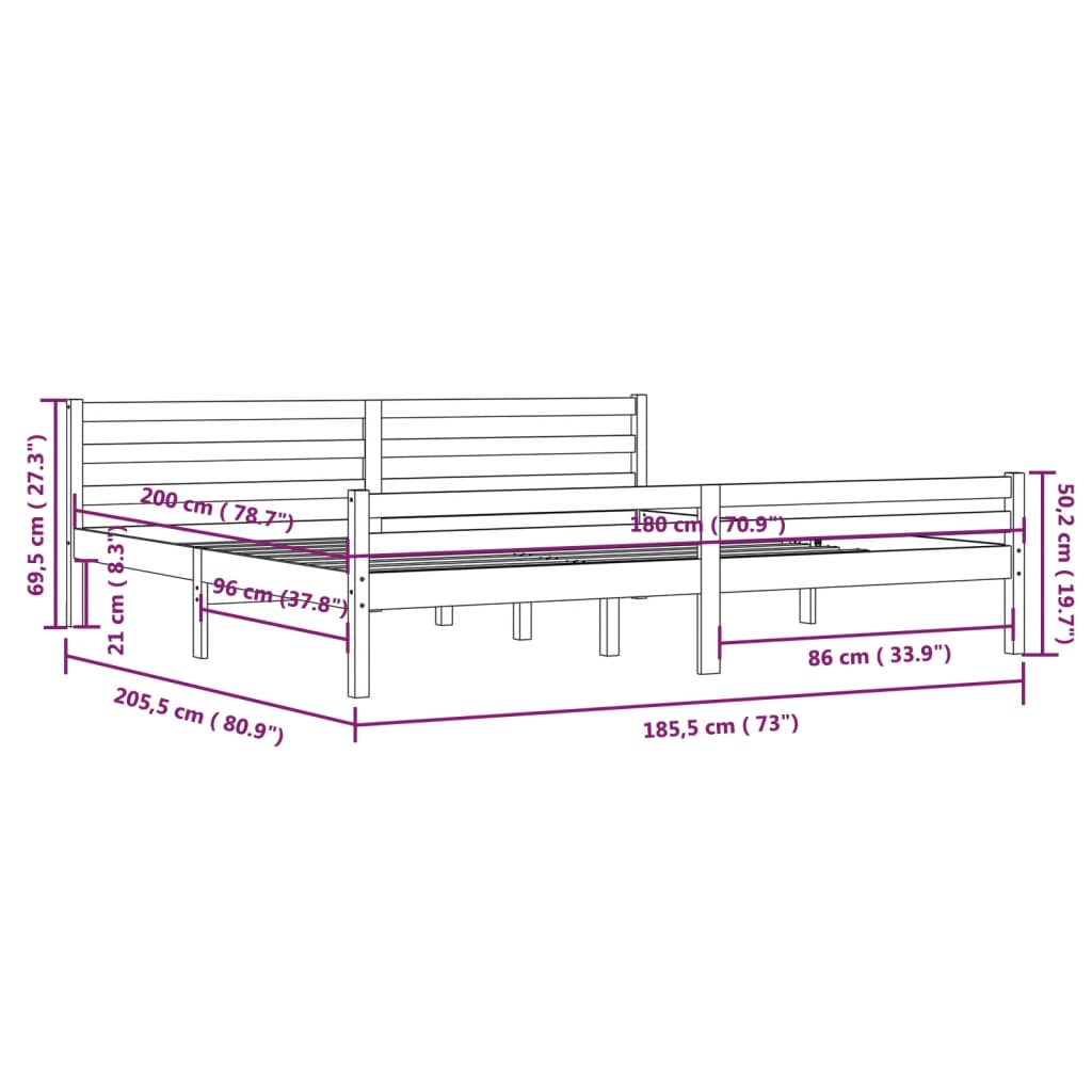 Estrutura de cama super king 180x200 cm madeira maciça branco