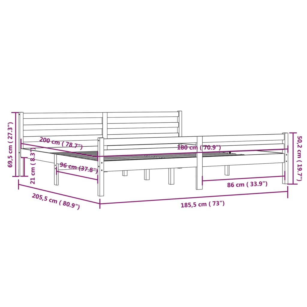 Estrutura de cama super king 180x200 cm madeira maciça cinza