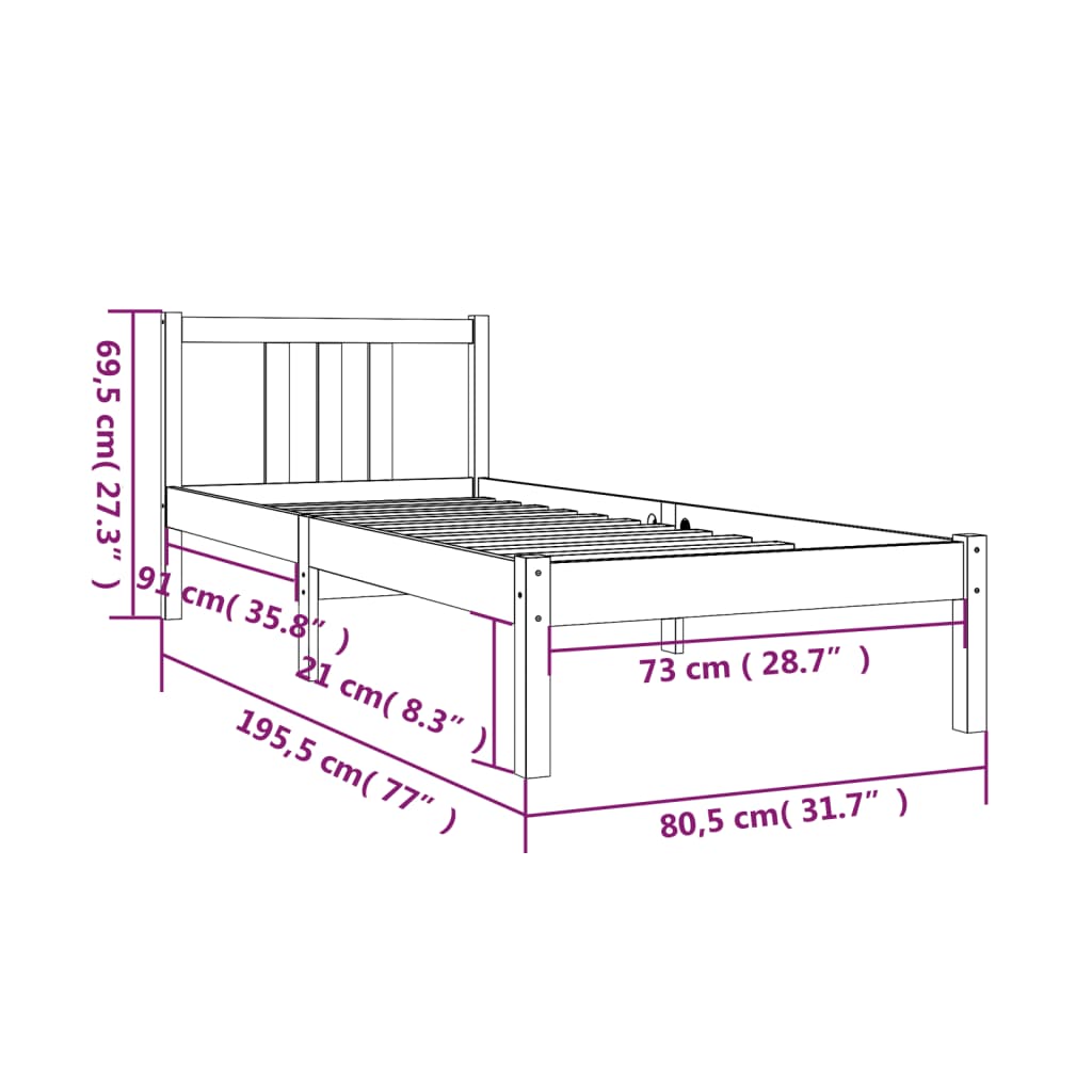 Estrutura cama pequena solteiro 75x190 cm madeira maciça preto