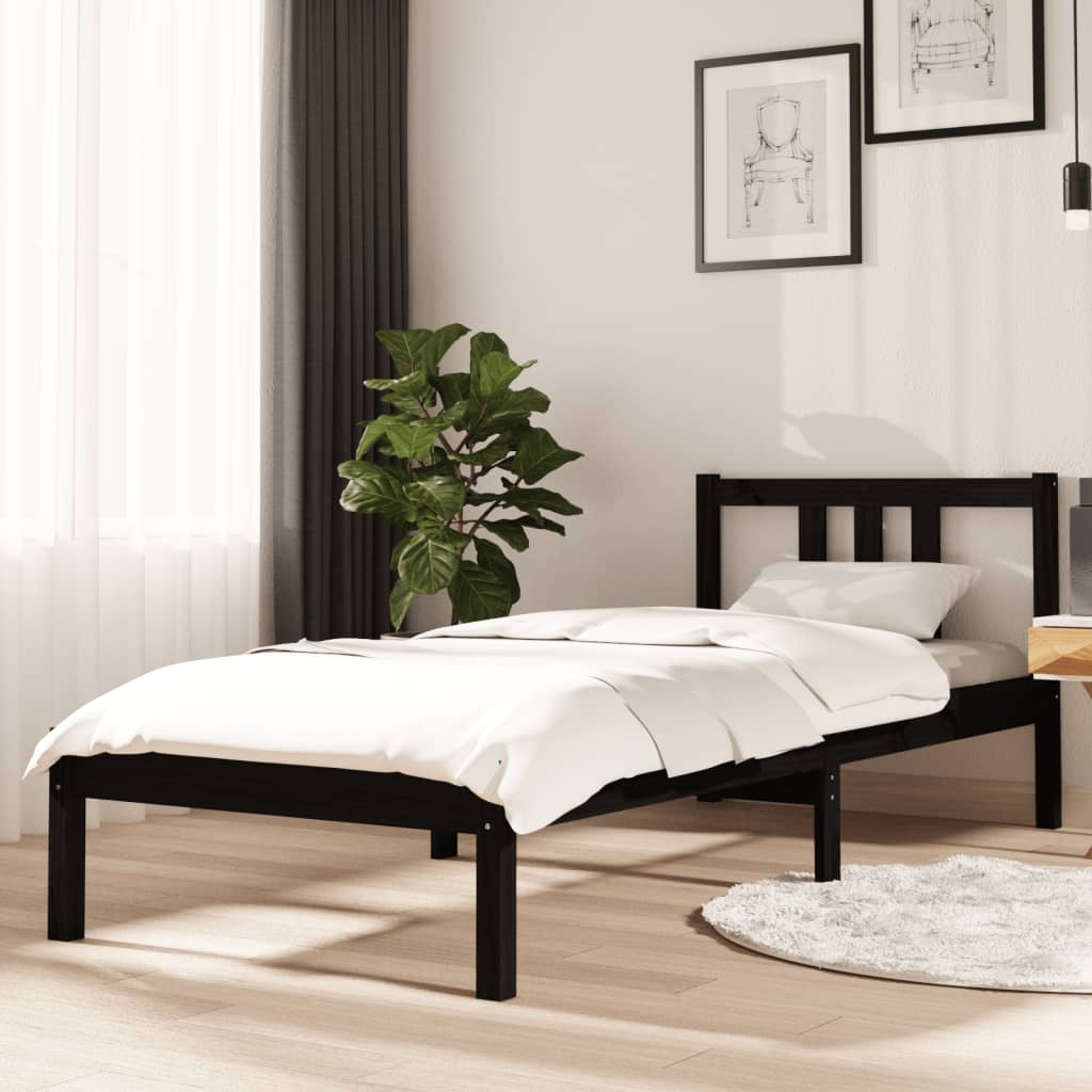 Estrutura cama pequena solteiro 75x190 cm madeira maciça preto