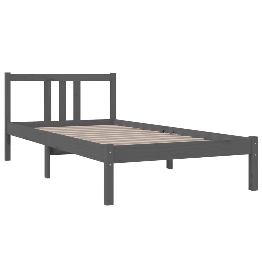 Estrutura de cama solteiro 90x190 cm madeira maciça cinza