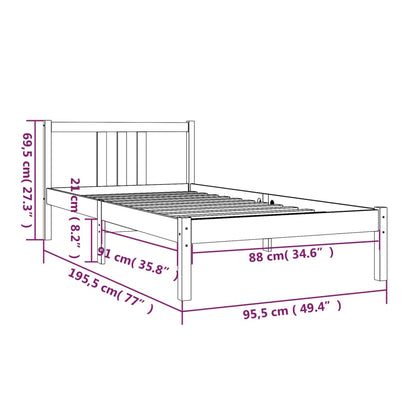 Estrutura de cama solteiro 90x190 cm madeira maciça cinza