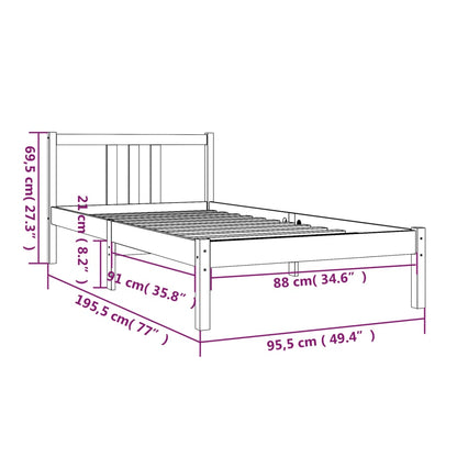 Estrutura de cama solteiro 90x190 cm madeira maciça preto