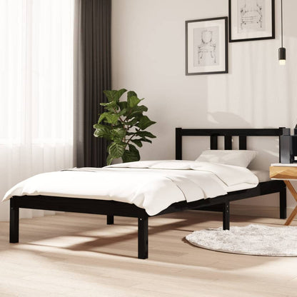 Estrutura de cama solteiro 90x190 cm madeira maciça preto