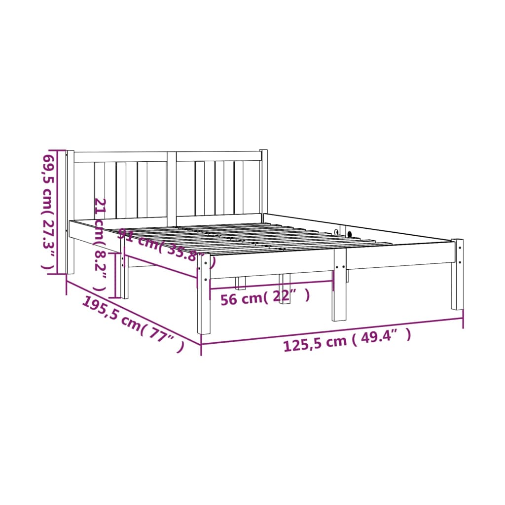 Estrutura de cama pequena casal 120x190 cm pinho maciço