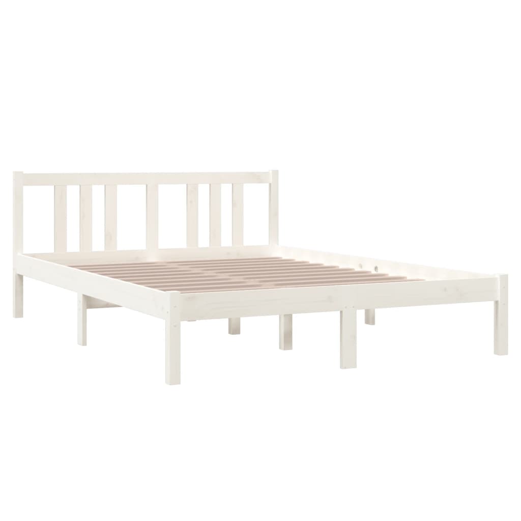 Estrutura de cama casal 135x190 cm madeira maciça branco