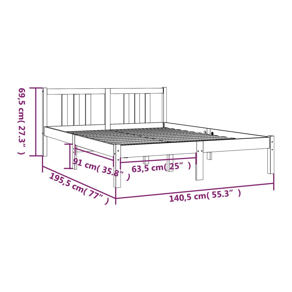 Estrutura de cama casal 135x190 cm madeira maciça branco