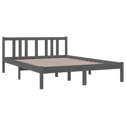 Estrutura de cama casal 135x190 cm madeira maciça cinzento