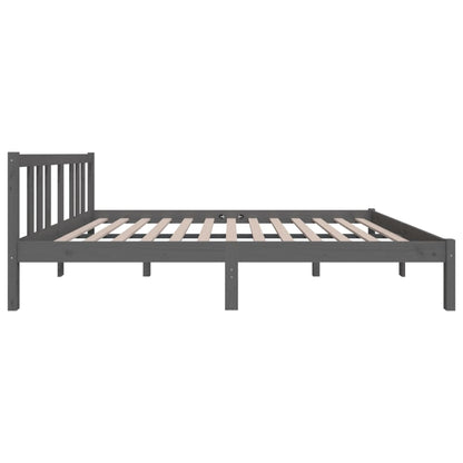 Estrutura de cama casal 135x190 cm madeira maciça cinzento