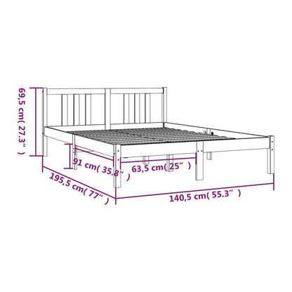 Estrutura de cama casal 135x190 cm madeira maciça cinzento