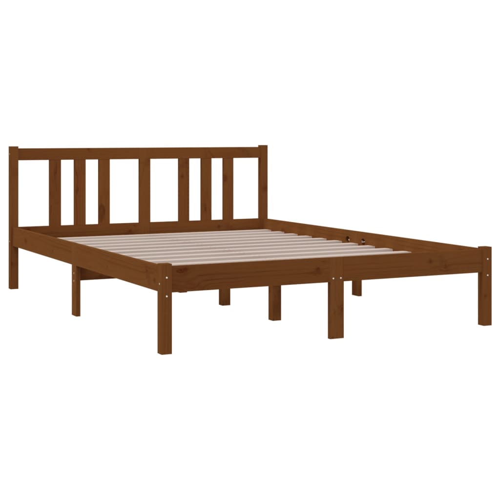 Estrutura de cama casal 135x190 cm madeira maciça castanho-mel