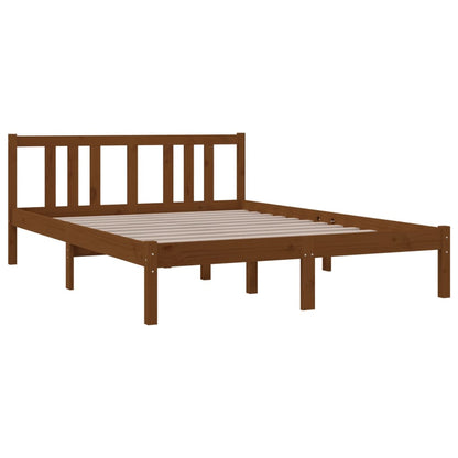 Estrutura de cama casal 135x190 cm madeira maciça castanho-mel