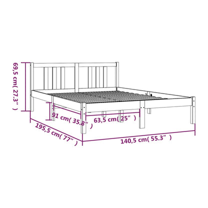 Estrutura de cama casal 135x190 cm madeira maciça castanho-mel