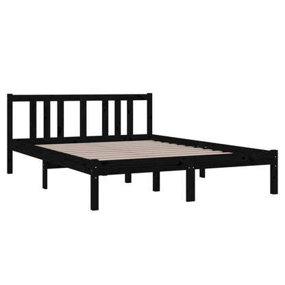 Estrutura de cama casal 135x190 cm madeira maciça preto