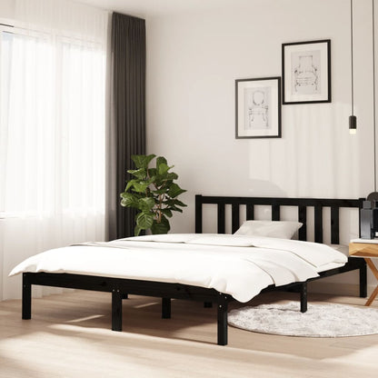 Estrutura de cama casal 135x190 cm madeira maciça preto