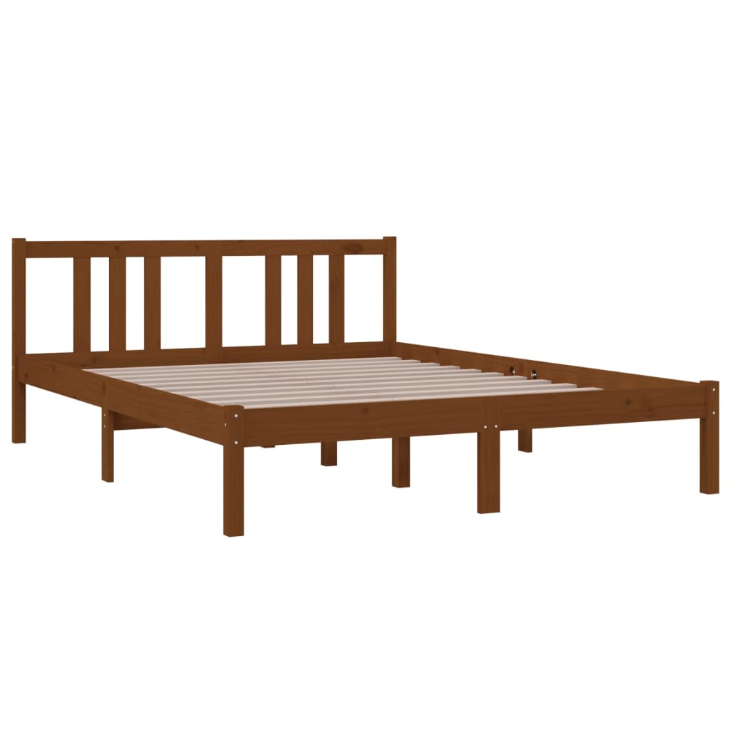 Estrutura de cama 140x190 cm madeira maciça castanho-mel