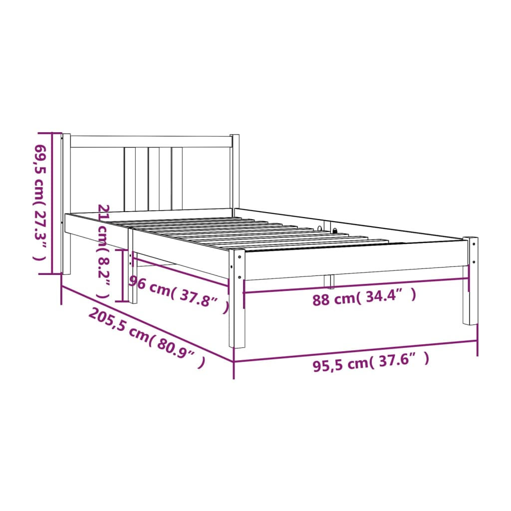 Estrutura de cama 90x200 cm madeira maciça branco