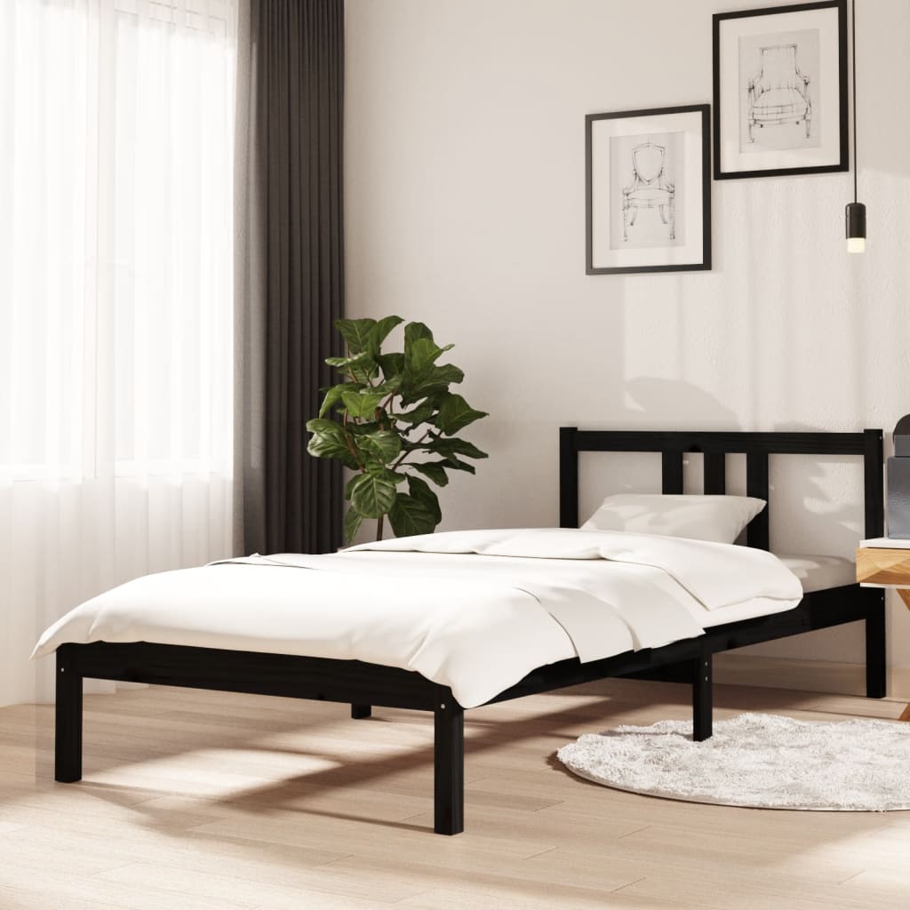 Estrutura de cama 90x200 cm madeira maciça preto