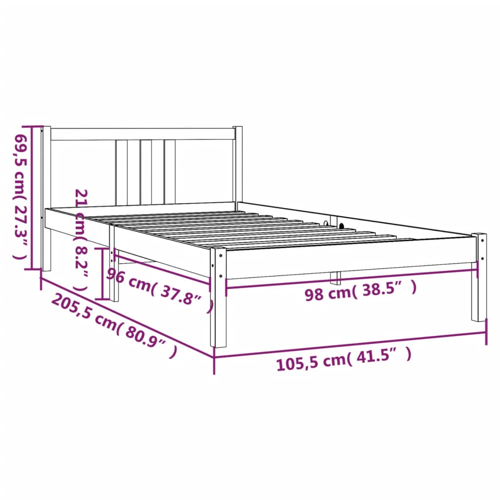 Estrutura de cama 100x200 cm madeira maciça