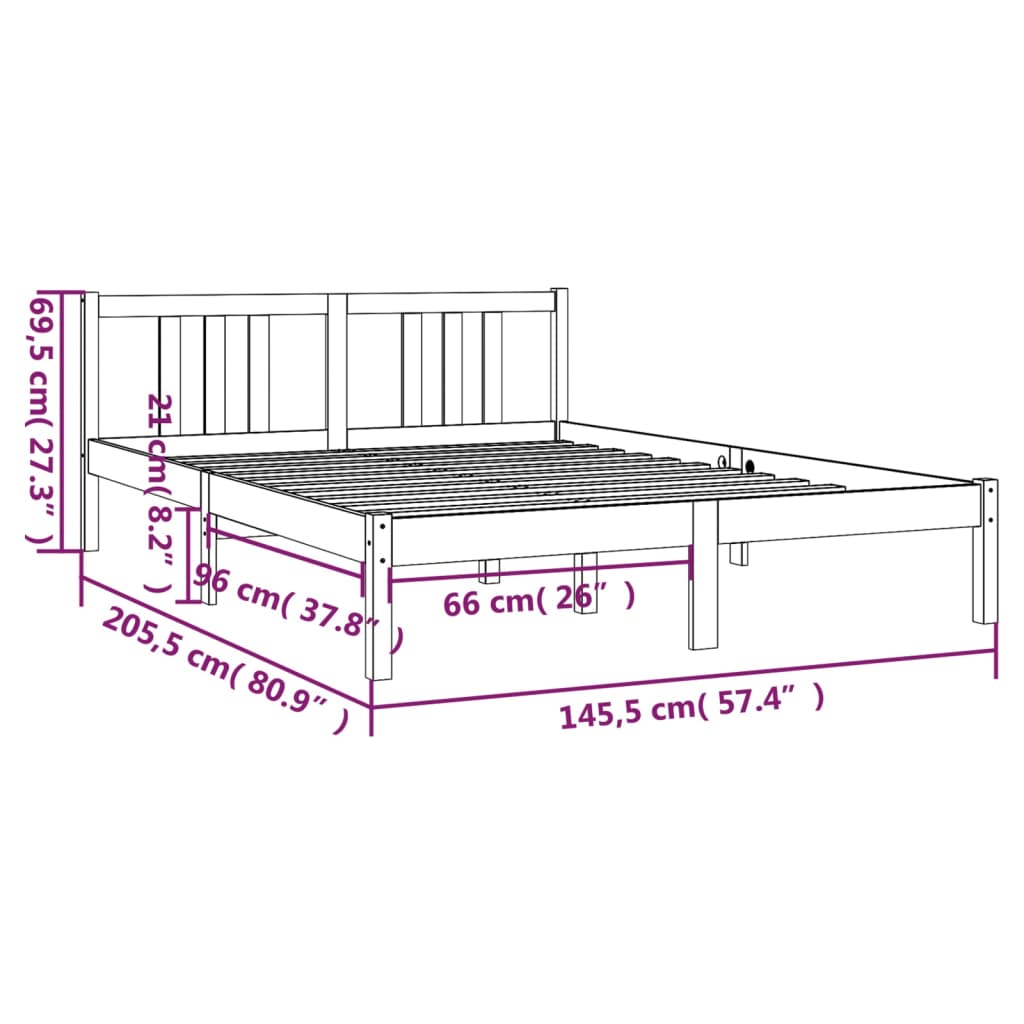 Estrutura de cama 140x200 cm madeira maciça branco