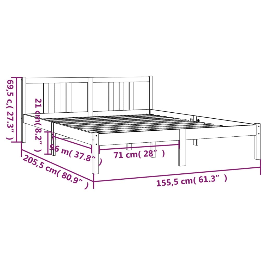 Estrutura de cama king 150x200 cm madeira maciça