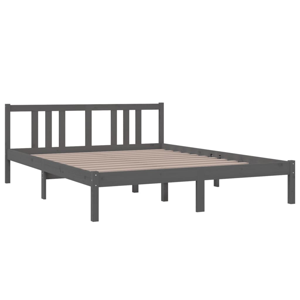 Estrutura de cama king 150x200 cm madeira maciça cinza