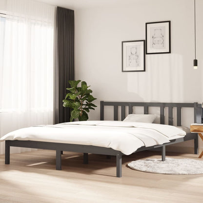 Estrutura de cama king 150x200 cm madeira maciça cinza